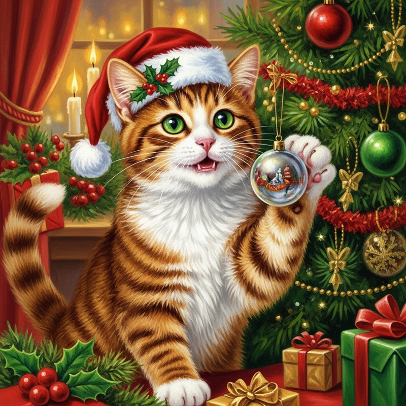 Christmas Cat Celebration - Festive Indoor Scene Christmas Cat Celebration - Festive Indoor Scene