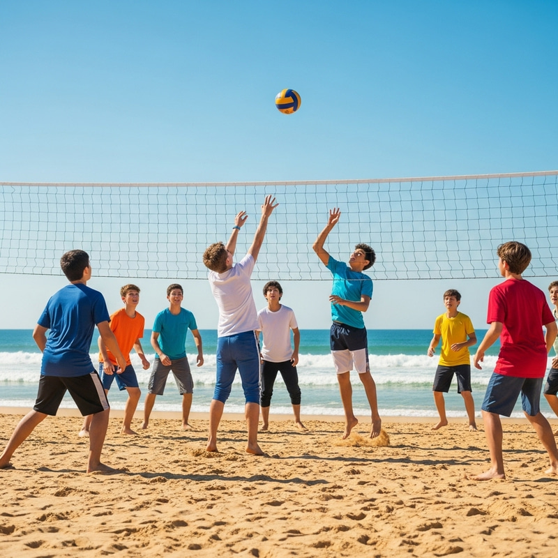 Boys Play Volleyball on Beach Boys Play Volleyball on Beach