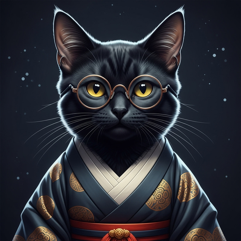 Adorable Black Cat with Glasses | Asian Aesthetic Adorable Black Cat with Glasses | Asian Aesthetic