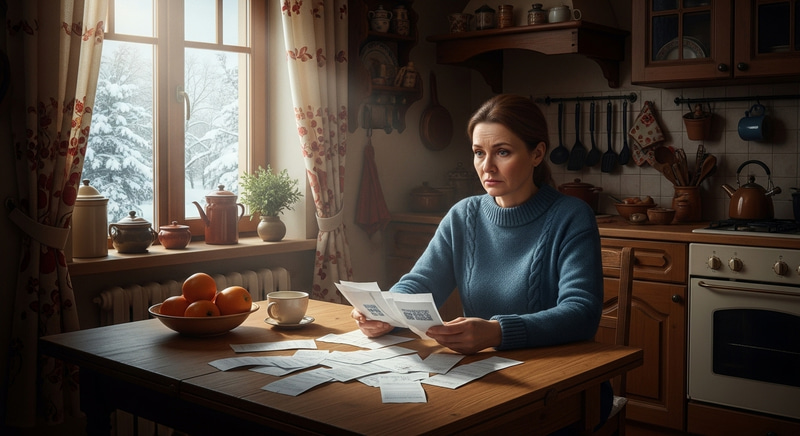 Portrait of a 45-Year-Old Woman Struggling in a Traditional Russian Kitchen Portrait of a 45-Year-Old Woman Struggling in a Traditional Russian Kitchen