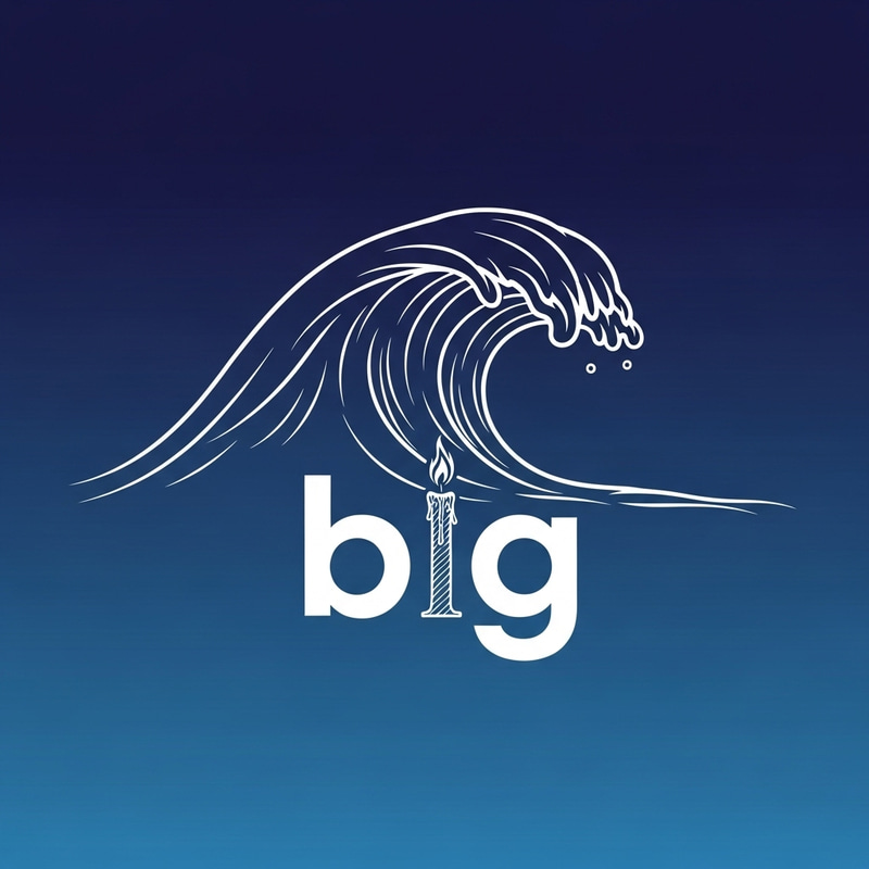 Big Wave Logo Design | Blue Background | Candlestick 'I'
