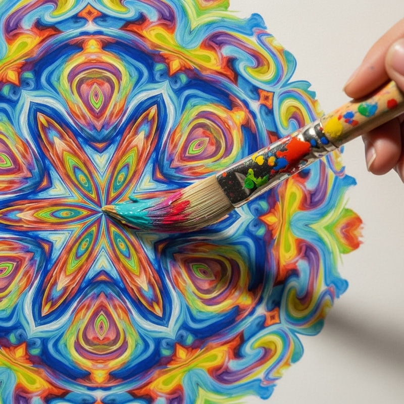 Intricately Detailed Kaleidoscope Painting: Mesmerizing Colors