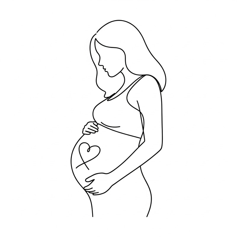 Simple Line Drawing of Pregnant Woman with Heart Symbol Simple Line Drawing of Pregnant Woman with Heart Symbol