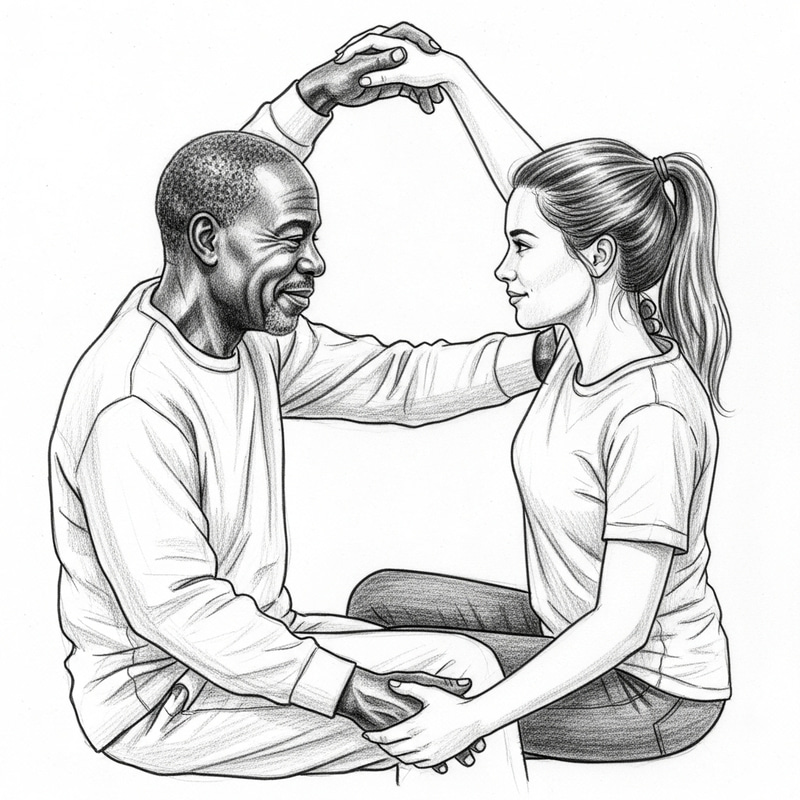 Empathic Connection: Heartwarming Pencil Sketch Capturing Mirroring Body Language Empathic Connection: Heartwarming Pencil Sketch Capturing Mirroring Body Language