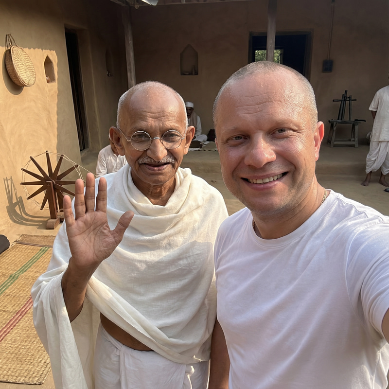 Candid Selfie with Mahatma Gandhi in 1930s Ashram