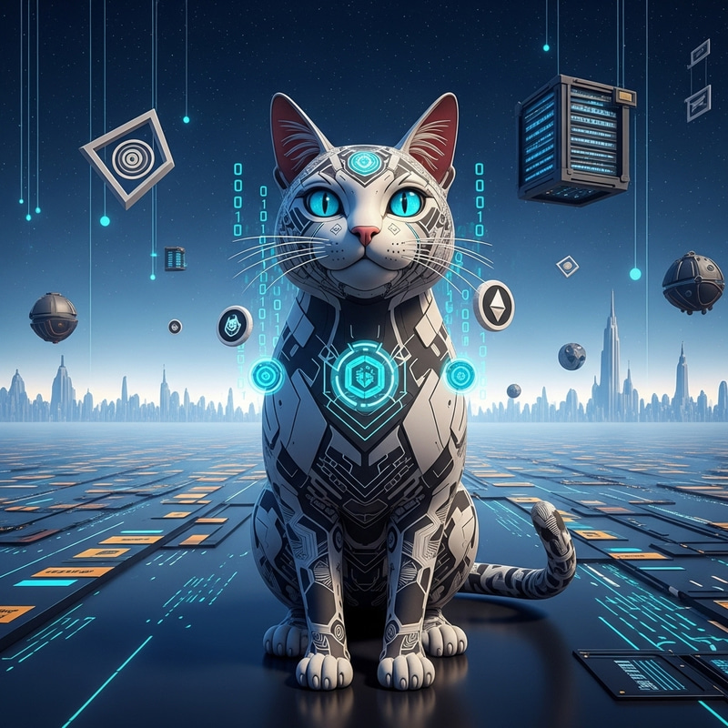 Futuristic Web3 Cat in Digital Metaverse Futuristic Web3 Cat in Digital Metaverse