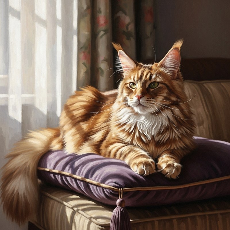 Regal Maine Coon Cat in Sun-Dappled Serenity Regal Maine Coon Cat in Sun-Dappled Serenity