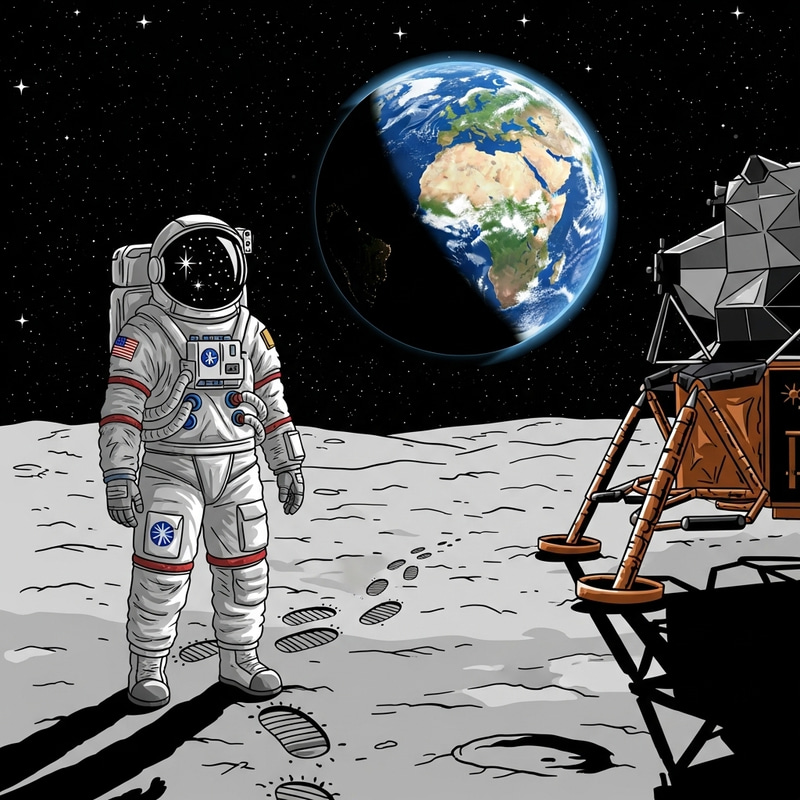 Moon Astronaut Contemplates Earth - Space Exploration