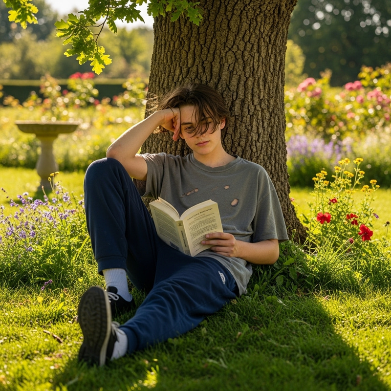 Teen Wearing Diapers: Comfortably Lounging in Sunny Garden