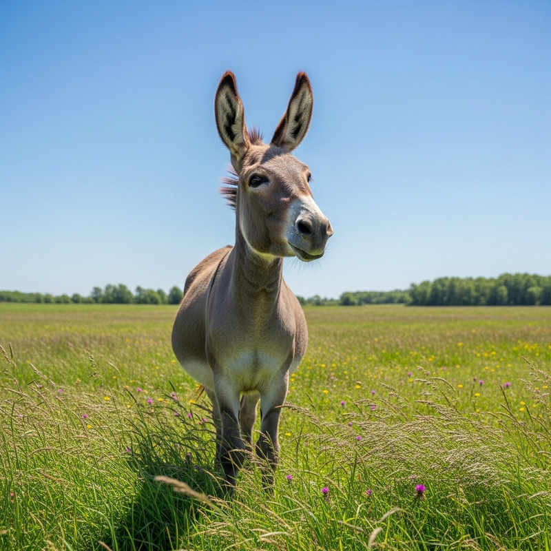 Youthful Donkey in Serene Pasture