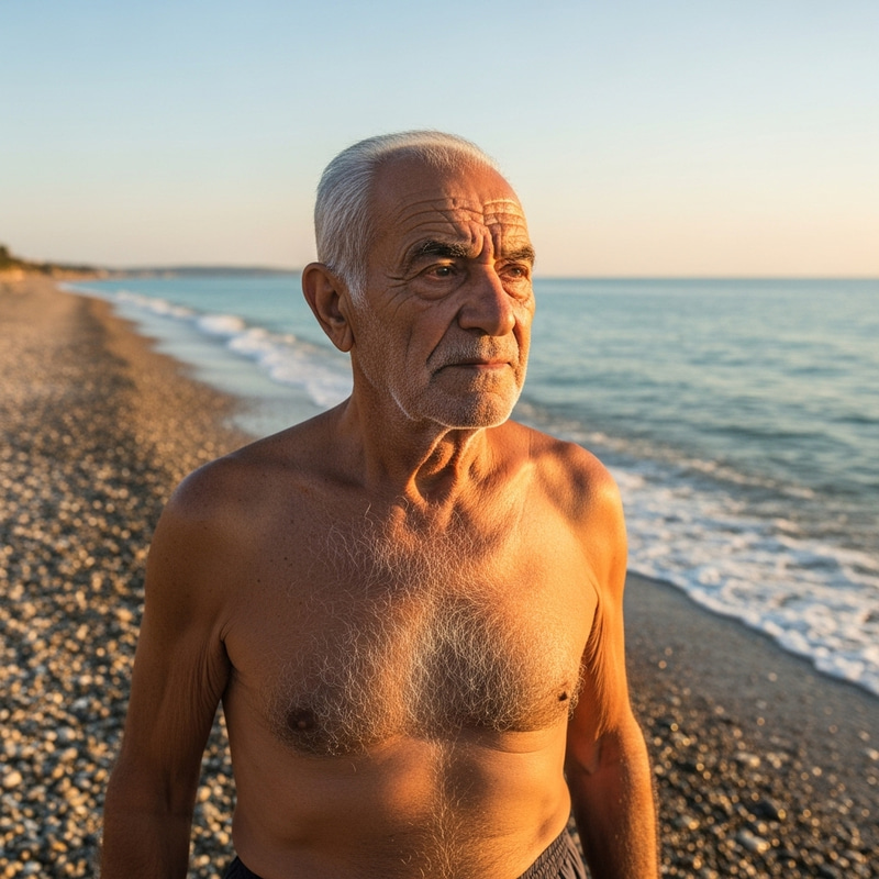 Elderly Arab Man Embraces Beach Serenity