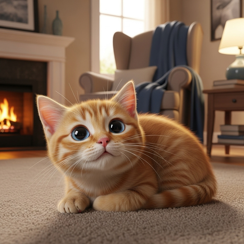 Adorable Ginger House Cat Relaxing by Fireplace Adorable Ginger House Cat Relaxing by Fireplace