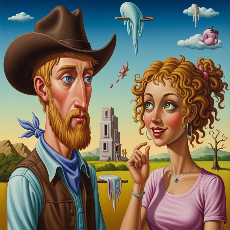 Surreal Encounter: Magical Realism with Cowboy and City Girl Surreal Encounter: Magical Realism with Cowboy and City Girl