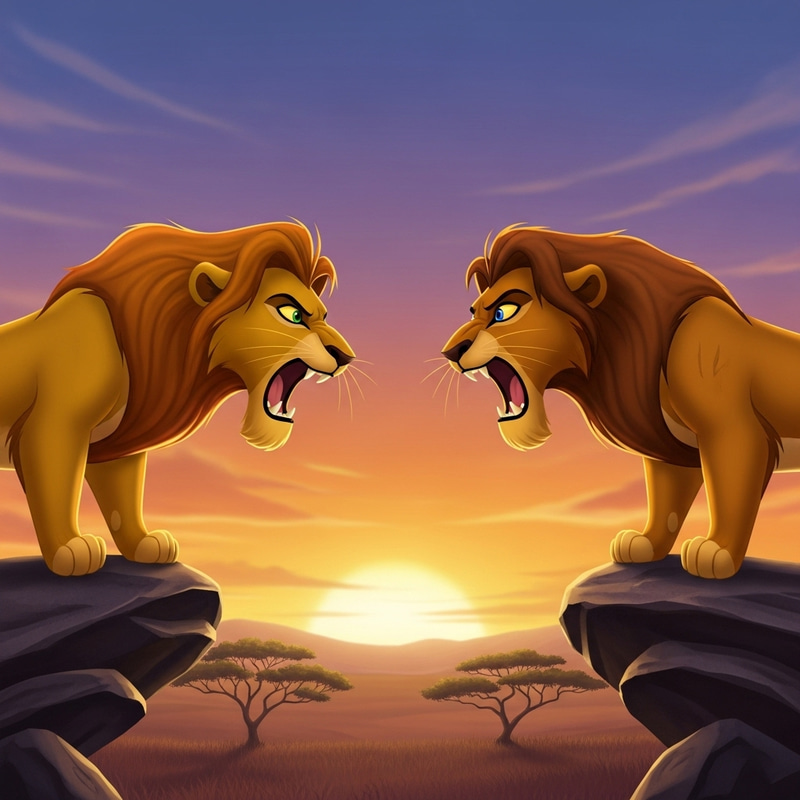 Cartoon Lions Face Off: An Animated Showdown Cartoon Lions Face Off: An Animated Showdown