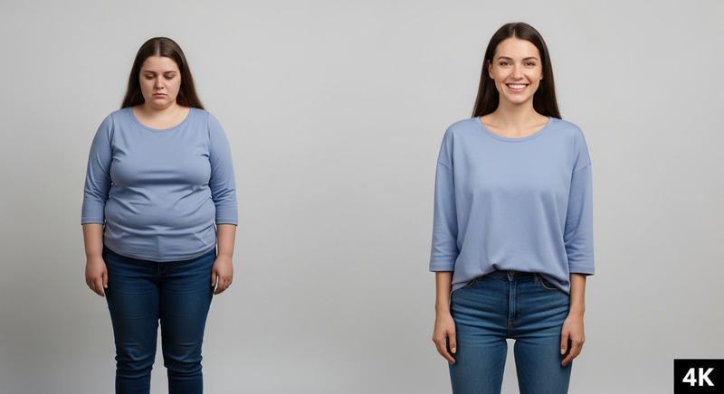 Realistic 4K Weight Loss Transformation of 30s Woman in Casual Clothes Realistic 4K Weight Loss Transformation of 30s Woman in Casual Clothes