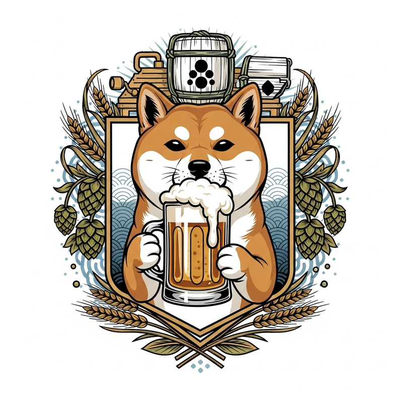 Brewery Coat of Arms featuring Shiba Inu Enjoying Beer Brewery Coat of Arms featuring Shiba Inu Enjoying Beer