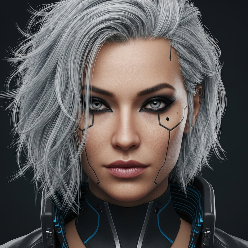 Sophisticated Cyberpunk Female Portrait with Striking Hair Sophisticated Cyberpunk Female Portrait with Striking Hair