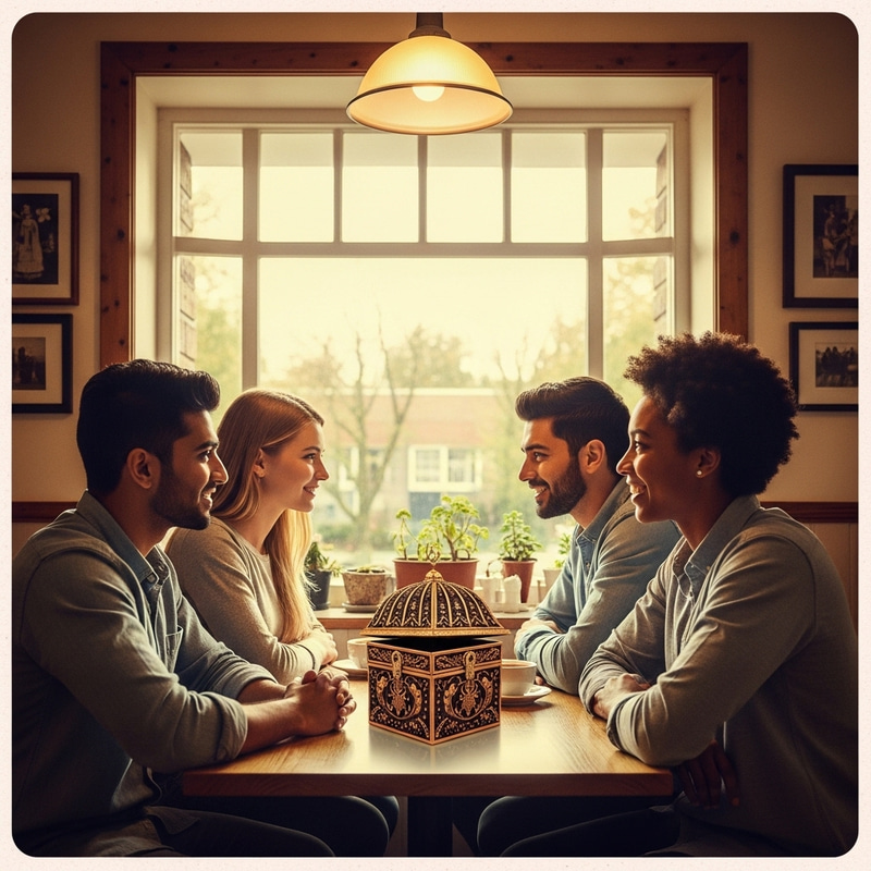 Cozy Coffee Shop Scene with Pandora's Box and Couples Cozy Coffee Shop Scene with Pandora's Box and Couples