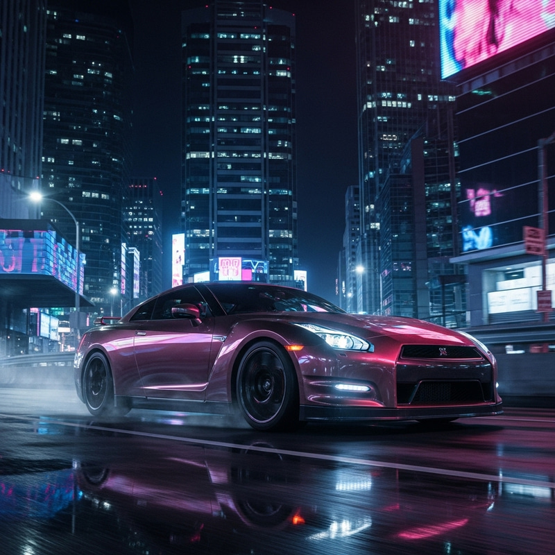 Nissan GTR R35 Night Race in Neon-Lit City | Urban Landscape