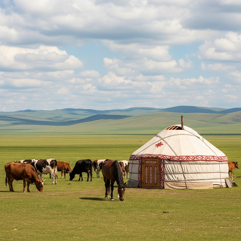 Traditional Kazakh Yurt in the Steppe