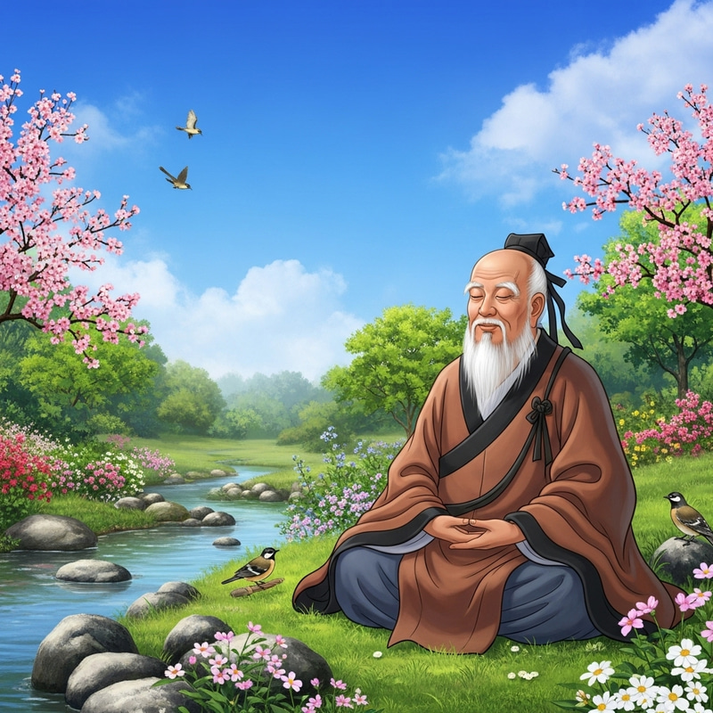 Lao Tzu Meditating in a Serene Garden Lao Tzu Meditating in a Serene Garden
