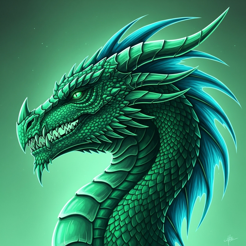 Vibrant Profile View of Ethereal Green Dragon with Neon Accents
