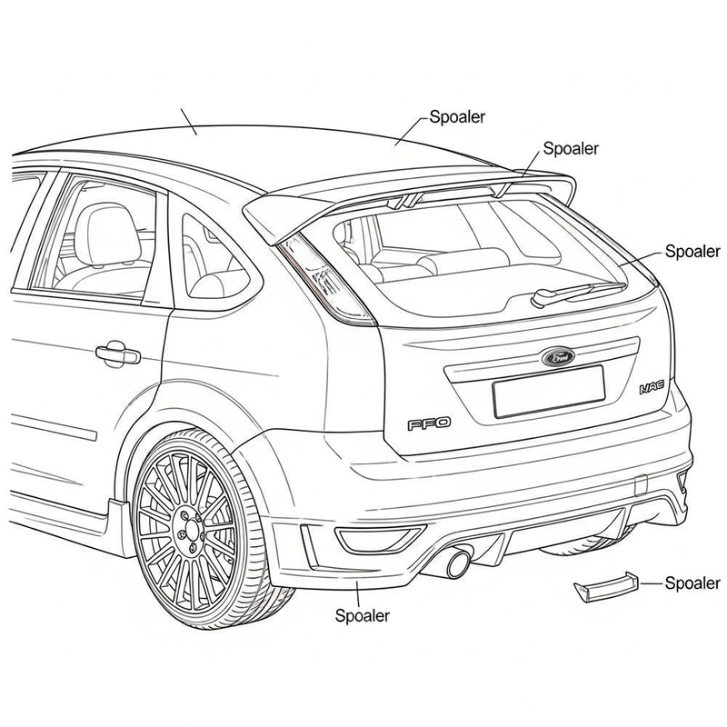 Detailed Ford Focus MK2 Blueprint with Spoiler Design Detailed Ford Focus MK2 Blueprint with Spoiler Design