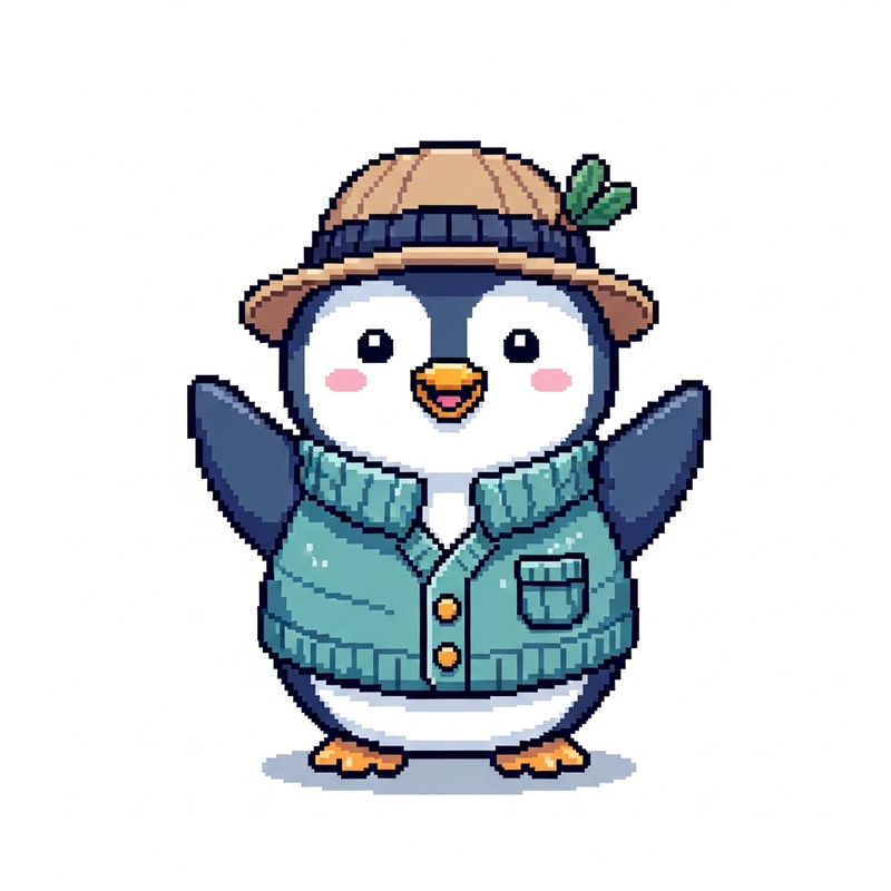 Cheerful Pixel Art Penguin Waving in Style