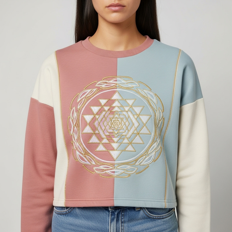 Short Sri Yantra Women's Sweatshirt in Futuristic Colors