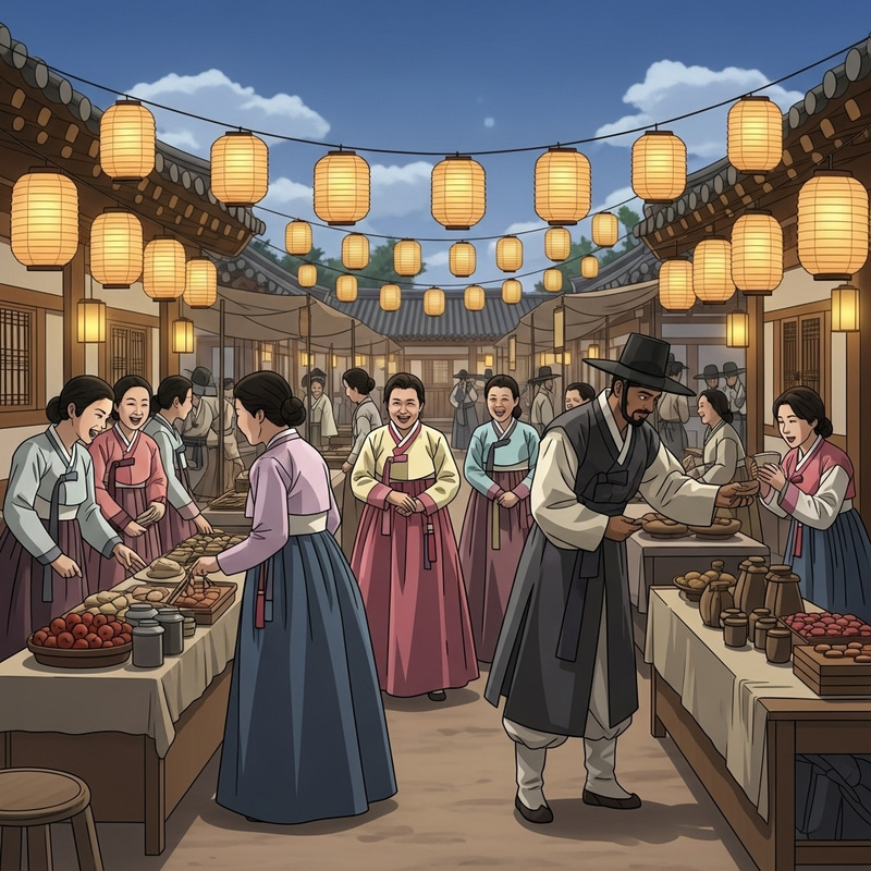 Joseon Dynasty Marketplace: A Traditional Scene