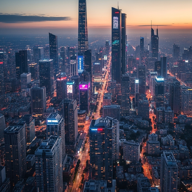 Vibrant Cyberpunk Dystopian Cityscape | Neon Lights & Aerial View