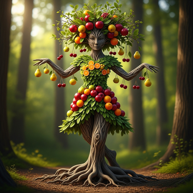Imaginative Tree-Human Hybrid in Tranquil Forest Imaginative Tree-Human Hybrid in Tranquil Forest