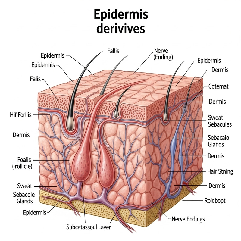 Anatomy of Human Skin: Detailed Derivatives Cross-Section Anatomy of Human Skin: Detailed Derivatives Cross-Section