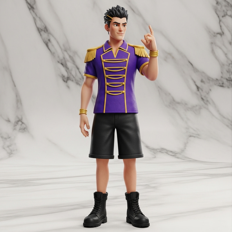 Luxury Soldier-Inspired Character | Stylish Purple V-Neck | Gold Choker | Black Shorts Luxury Soldier-Inspired Character | Stylish Purple V-Neck | Gold Choker | Black Shorts