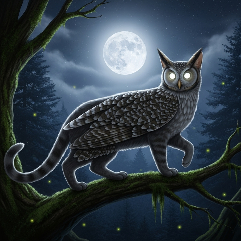 Cat Owl Hybrid Creature Illustration Cat Owl Hybrid Creature Illustration