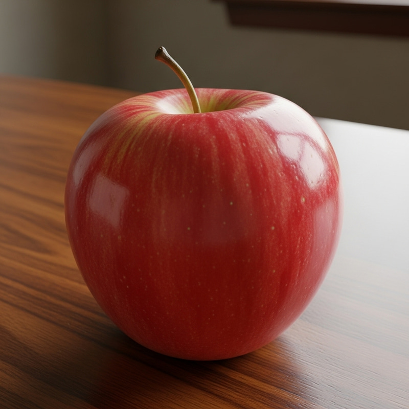 Hyper-Realistic Red Apple on Dark Wood Table Hyper-Realistic Red Apple on Dark Wood Table
