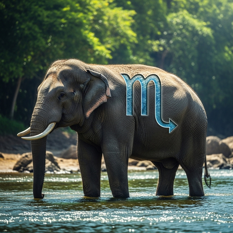 Tranquil Elephant in Serene Scorpio Setting Tranquil Elephant in Serene Scorpio Setting