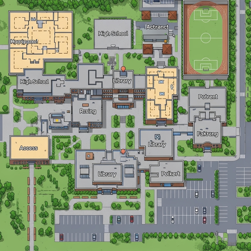 Pixel Art High School Map - 2D Top-Down Design