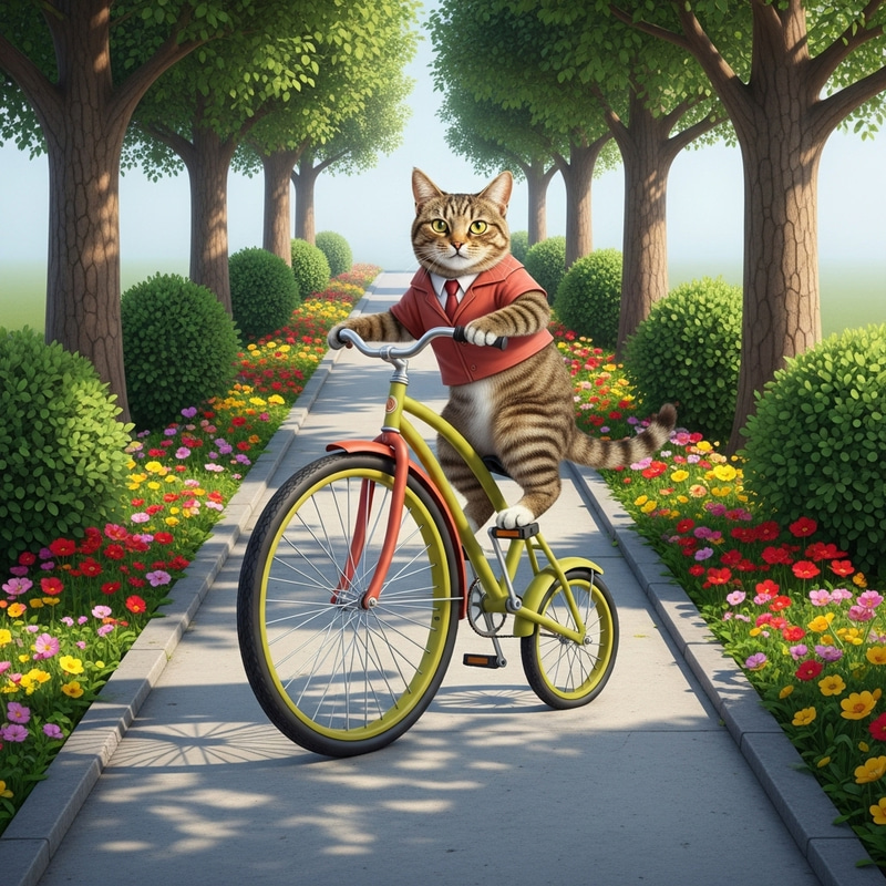 Cat Riding Bicycle in Scenic Park | Skilled Feline Biker