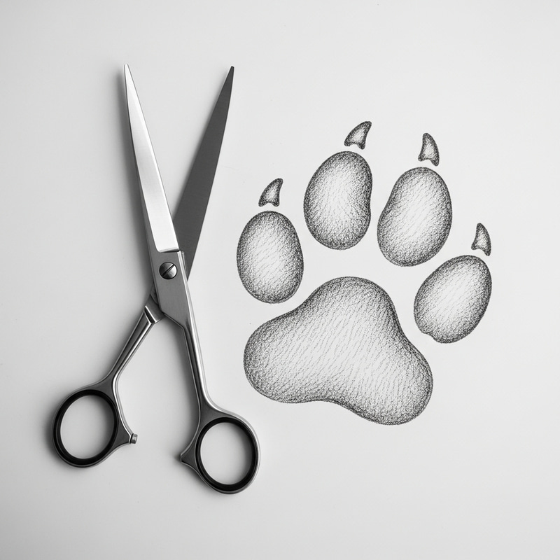 Silver Scissors and Canine Paw Print - Contrast of Texture and Steel Silver Scissors and Canine Paw Print - Contrast of Texture and Steel