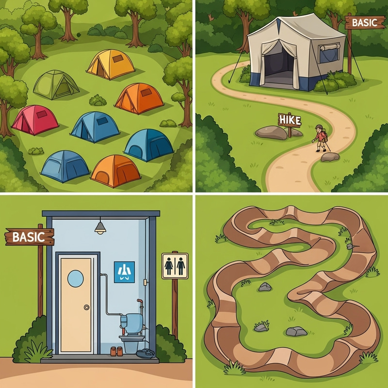 Adventure Camping in Green Forest with Hiking Trails & Bike Trail