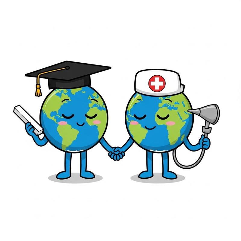 Unity of Education and Medicine: Earths Holding Chalk & Otoscope