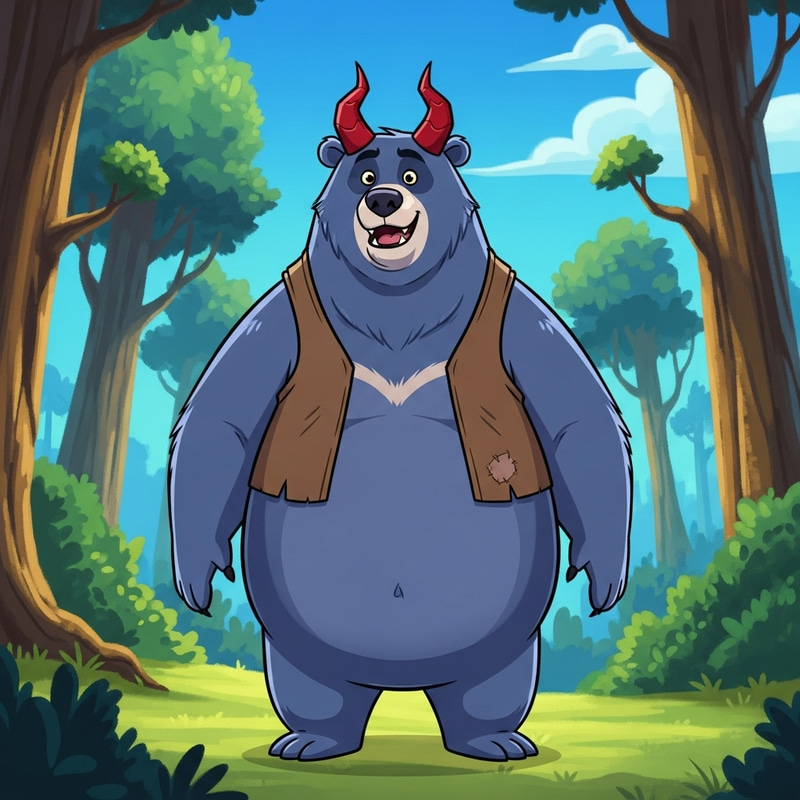 Slate-Blue Friendly Bear Character with Demonic Horns Slate-Blue Friendly Bear Character with Demonic Horns