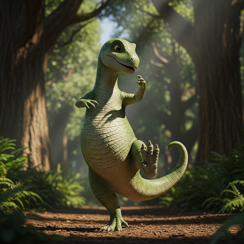 Vibrant Dinosaur Dance: Joyful Dancing Scene
