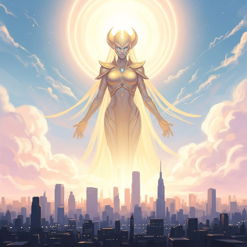 Majestic Alien Goddess Above City Skyline | Ethereal Artwork Majestic Alien Goddess Above City Skyline | Ethereal Artwork