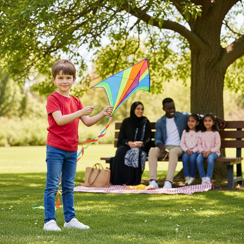 Boy Having Fun Flying Kite in Park Boy Having Fun Flying Kite in Park