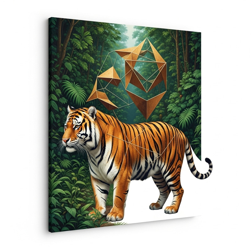 Tiger Morphing Into Geometric Shape in Lush Jungle Tiger Morphing Into Geometric Shape in Lush Jungle
