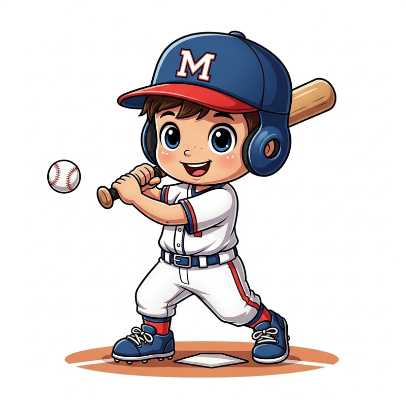 Charming Baseball Boy Illustration - Fun and Energetic Artwork