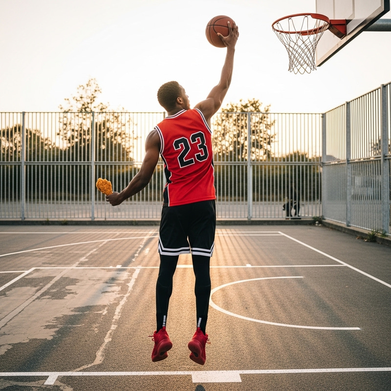 Black Man Playing Basketball with KFC Fried Chicken