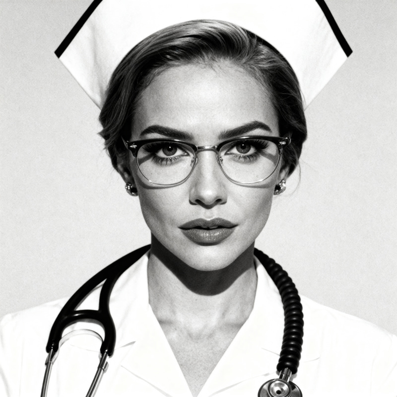 Black and White Nurse Headshot with Vintage Style Black and White Nurse Headshot with Vintage Style